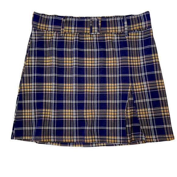 NEW - SO Juniors plaid school girl pleated skirt in navy and mustard color SZ XL - Picture 2 of 9